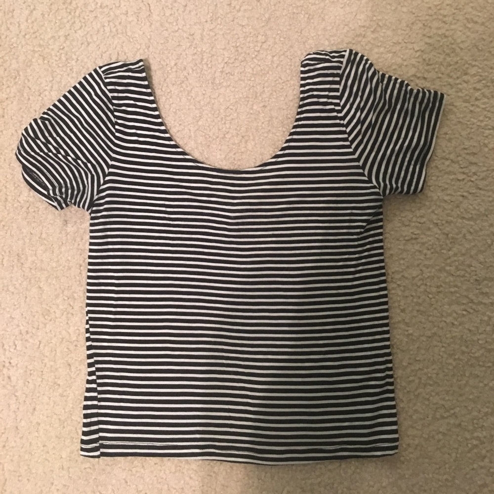PacSun Black and White Striped Scoop Neck Crop Top